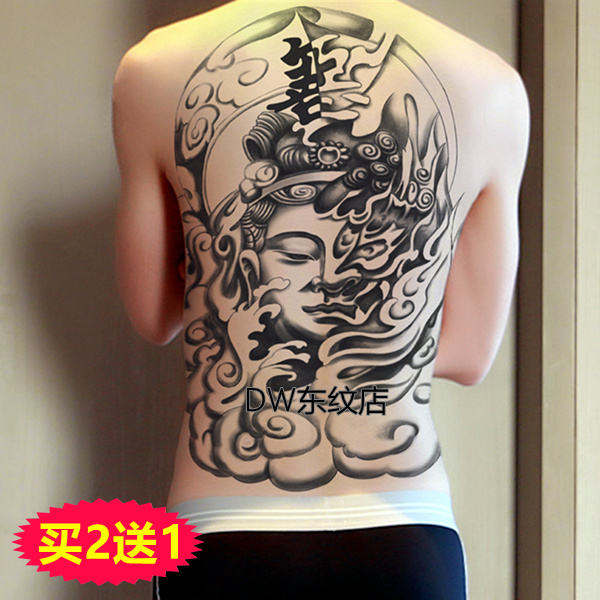 背部男刺青持久善恶佛刺青