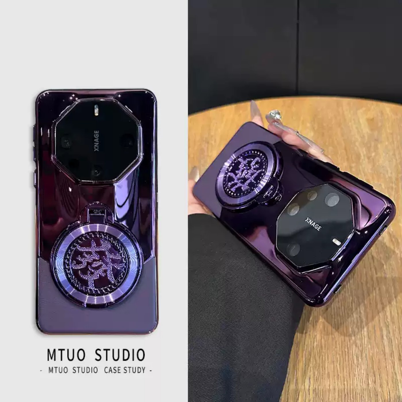 解压發支架适用华为mate70RS保时捷非凡大师手机壳mate60pro+全包带镜头膜m40RS超薄防摔硬壳高级感紫色亮面