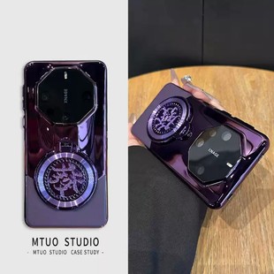 解压發支架适用华为mate70RS保时捷非凡大师手机壳mate60pro 全包带镜头膜m40RS超薄防摔硬壳高级感紫色亮面