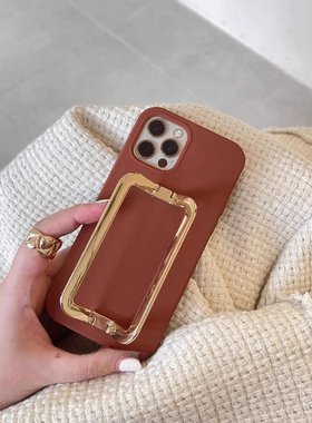 韩国金属方扣iPhone16ProMax手机壳秋冬焦糖棕pura70支架手提壳华为mate70pro液态硅胶保护套m50简约小众p40