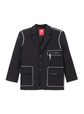 李宁休闲翻领多口袋西装外套情侣款黑色AFDR821