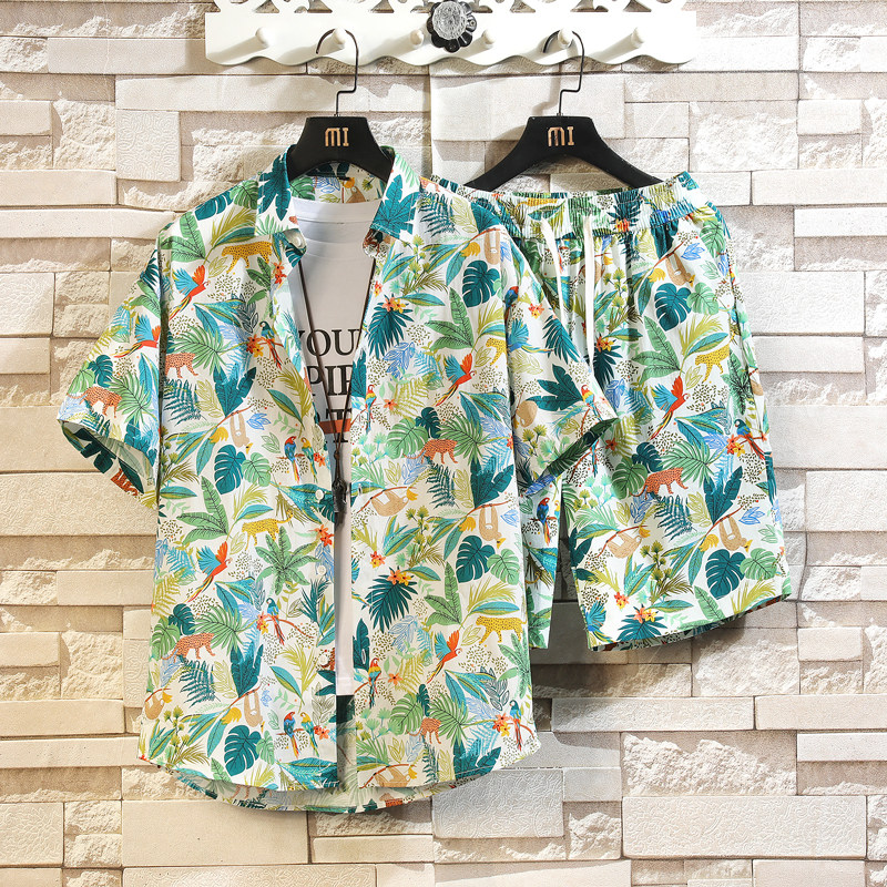 男士裤子纯棉上衣大部分纯棉套装沙滩短袖短裤228-6301-P60，男装休闲套装，星座228