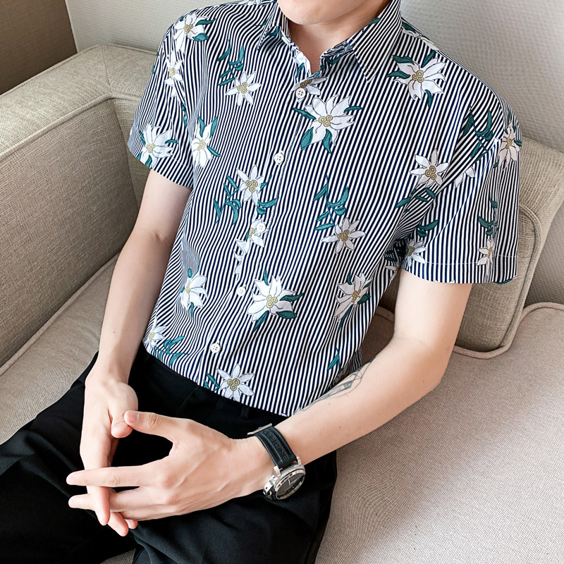 男士休闲花衬衣衬衫多色短袖衬衫228-1037-P32,男装T恤,星座228