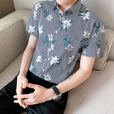 男士休闲花衬衣衬衫多色短袖衬衫228-1037-P32，男装T恤，星座228