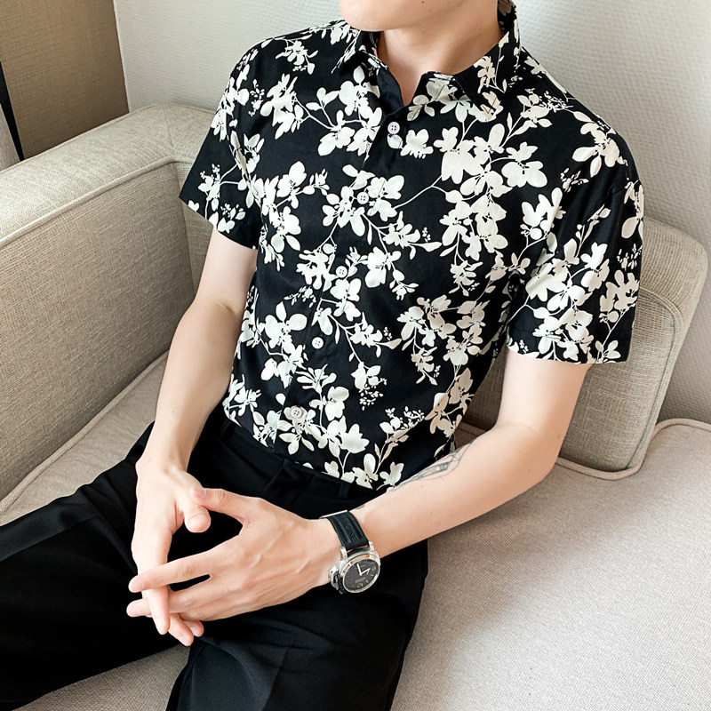 男士休闲花衬衣衬衫多色短袖衬衫228-1037-P32图片