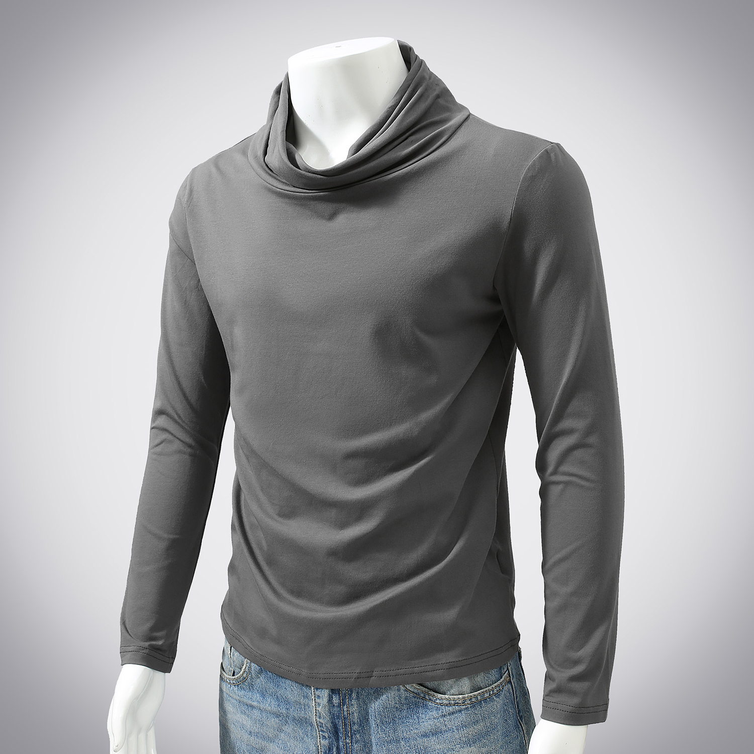 新增酒红咖啡和4.5XL男士休闲堆堆领长袖T恤打底衫228-1108-P27，男装T恤，星座228