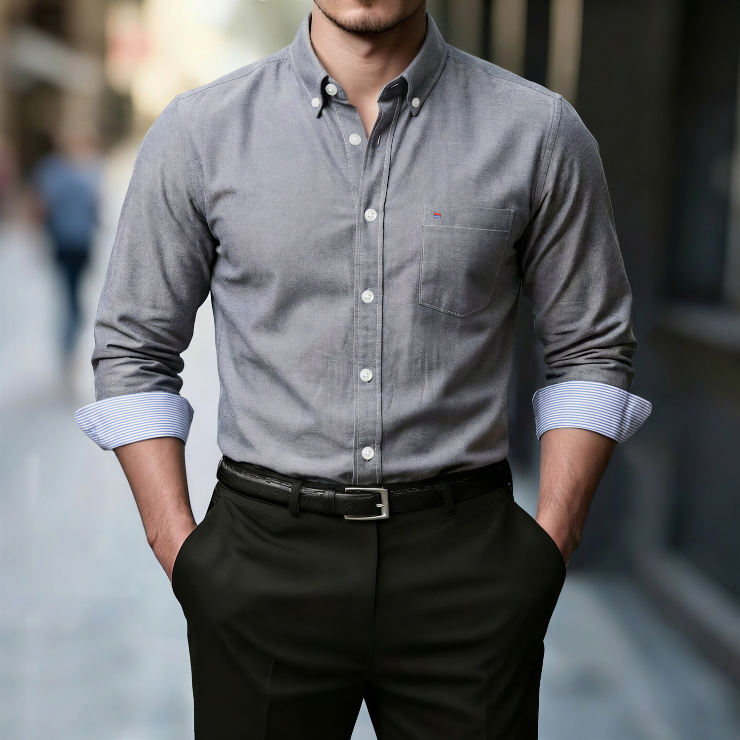 男士休闲春秋印花领口纯色长袖衬衫228-CS55-P20，男装衬衫，星座228