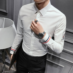 男士休闲弹力时尚高品质肩章白衬衫两色228-1011-P40图片