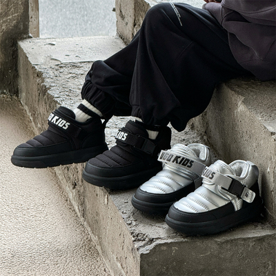 运动风儿童雪地靴加绒加厚男童大棉鞋2025新款冬鞋女童面包鞋防水