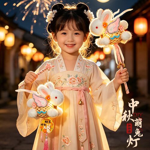 中秋竹编兔子发光灯笼材料包