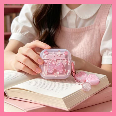 ins少女粉色蝴蝶适用airpods保护套耳机壳新款第三代苹果airpod4二代充电仓pro3耳机盒无线软壳ipod2蓝牙外壳
