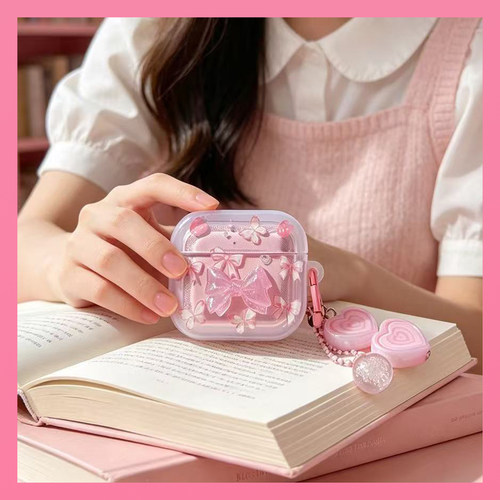 ins少女粉色蝴蝶适用airpods保护套耳机壳新款第三代苹果airpod4二代充电仓pro3耳机盒无线软壳ipod2蓝牙外壳