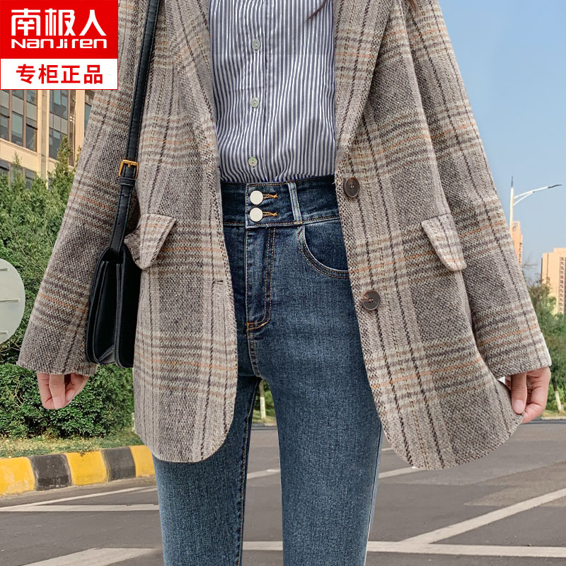 高腰牛仔裤女年新款春秋季修身显瘦百搭黑色紧身九分小脚裤子