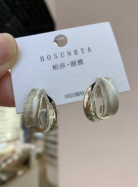 法式高级感轻奢风磨砂金属层次感耳环女复古气质耳钉独特个性耳饰