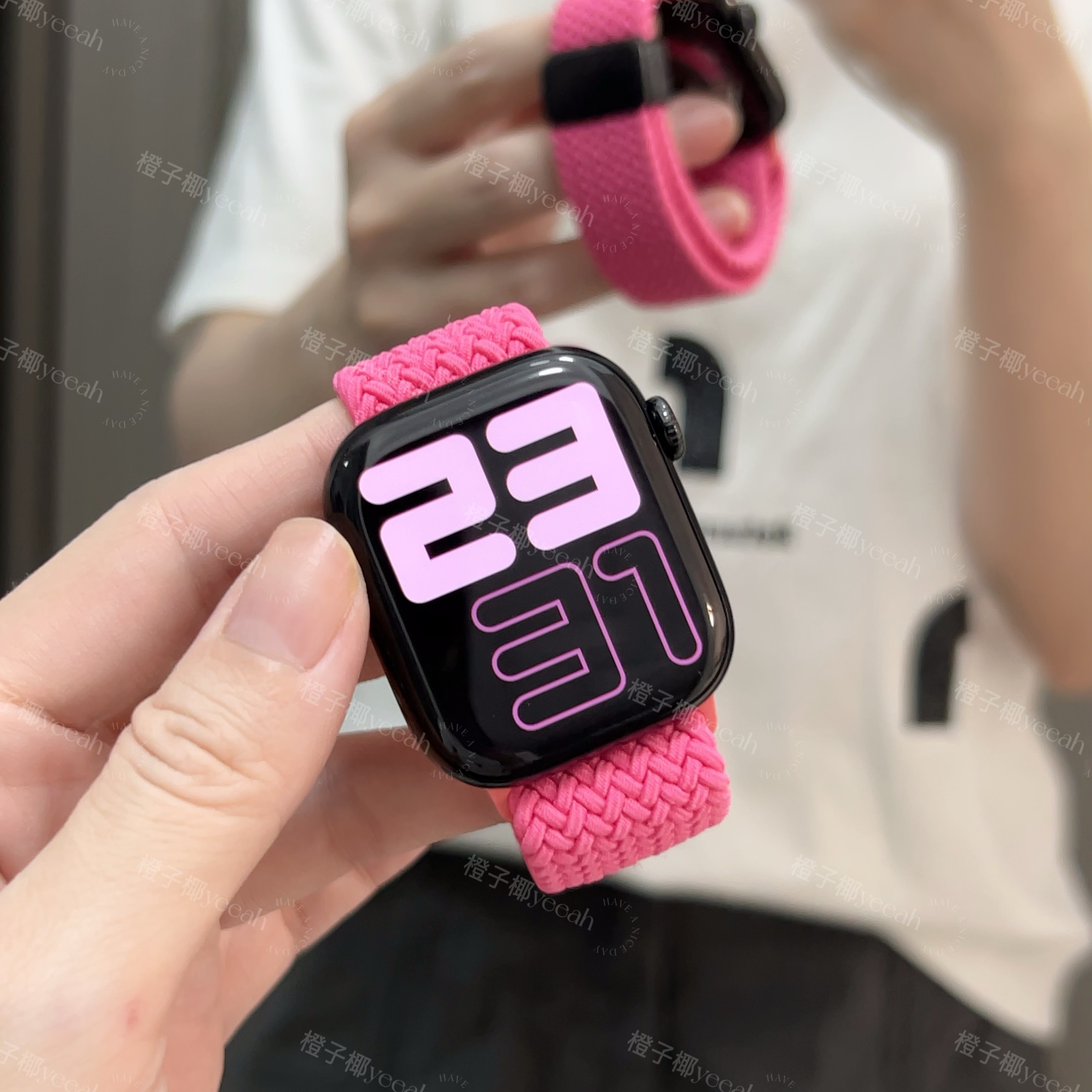 新款运动透气尼龙编织磁吸适用苹果手表带s10AppleWatch789iwatch