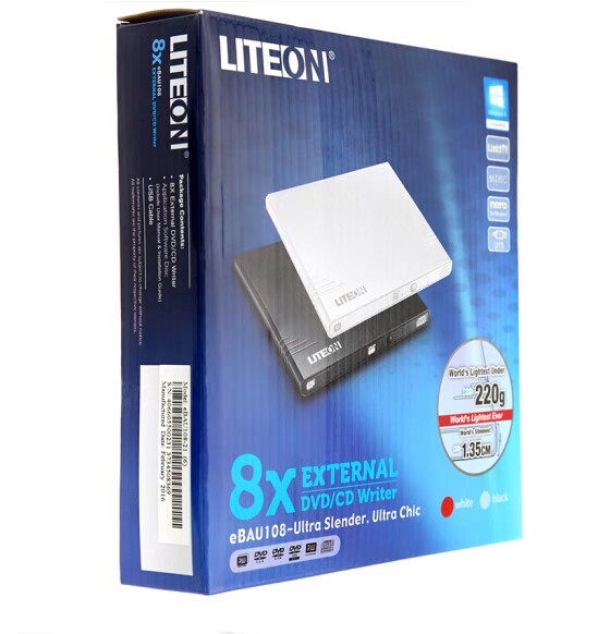 LITEON 외장 광 드라이브 DVD 버너 8X 모바일 초박형 EBAU108 USB 외장 드라이브 RW