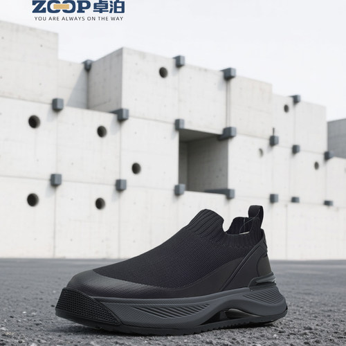 卓泊黑武士休闲鞋一脚蹬懒人飞织透气运动休闲鞋厚底轻便百搭男鞋