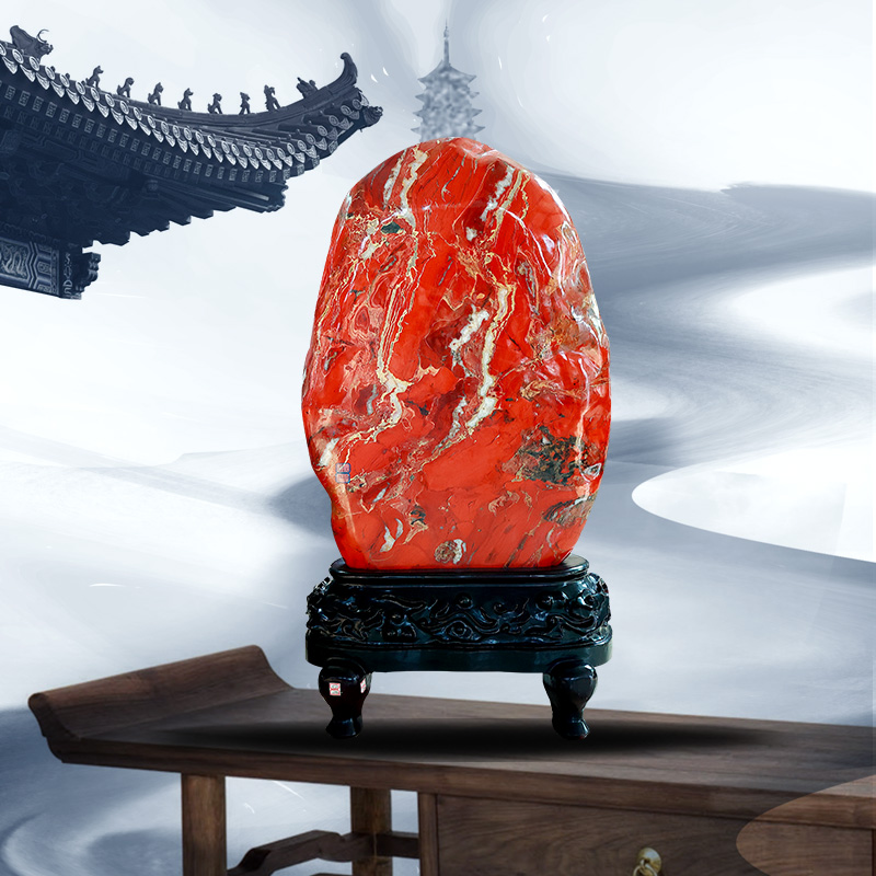 红碧玉原石摆件天然南非鸡血石观赏石龙纹奇石客厅办公室风水石头