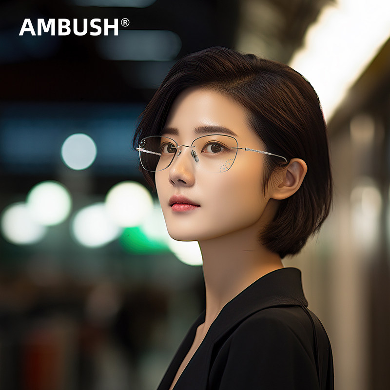 AMBUSH无框复古潮流女显脸瘦近视配度数成品镜架