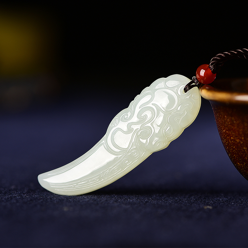 和田玉狼牙吊坠双面雕刻男士女款本命年挂件情侣玉佩潮人饰品