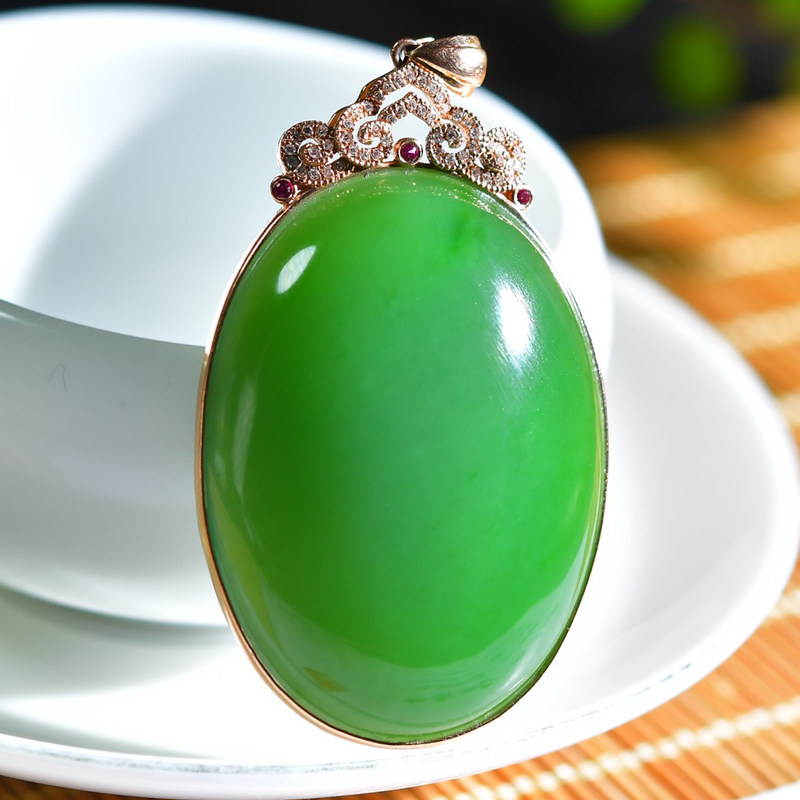 碧玉新疆天然和田玉挂件金镶玉女士款金玉满堂项链玉石吊坠21g