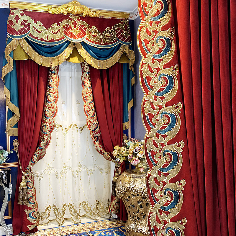 窗帘布遮光2025年新款客厅卧室飘窗法式欧式美式复古丝绒定制红色