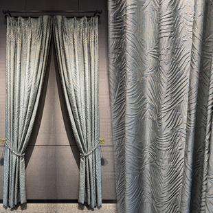 窗帘2026新款遮光美式轻奢油画布绿浮雕叶子卧室客厅阳台定制轨道