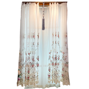 窗帘2026新款美式法式新中式卧室客厅飘窗定制白色刺绣透光纱帘