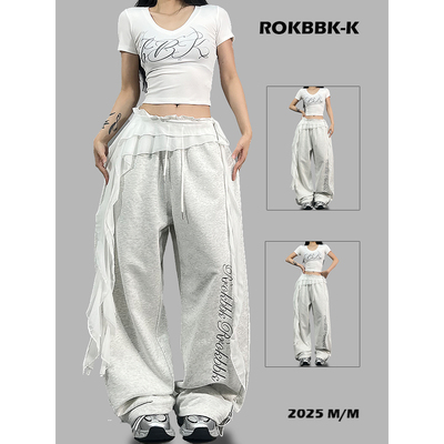 ROKBBK-K/布韩街舞潮牌夏季运动裤女宽松刺绣休闲嘻哈爵士舞长裤