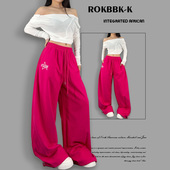 ROKBBK－K 街舞运动裤 布韩多巴胺玫粉色阔腿裤 女宽松垂感休闲裤