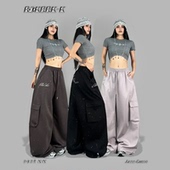 ROKBBK 女jazz 裤 K布韩街舞潮牌嘻哈美式 复古早秋烫钻百搭工装