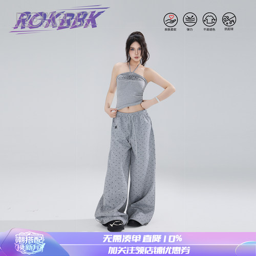 ROKBBK-K灰色波点阔腿裤显瘦