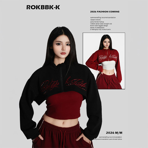 ROKBBK-K美式辣妹拉链长袖T恤