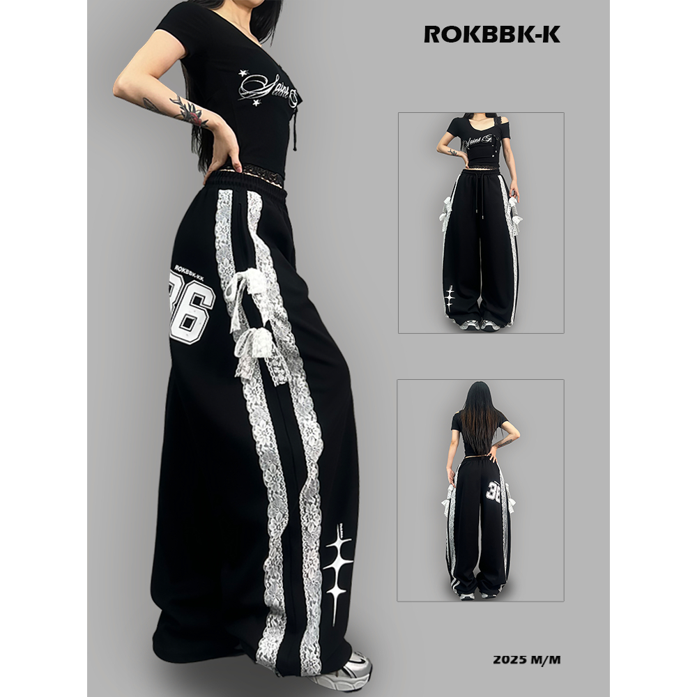ROKBBK-K/布韩街舞潮牌宽松蕾丝休闲嘻哈爵士舞长裤运动裤女