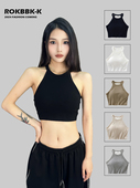 ROKBBK－K 布韩街舞潮牌纯色挂脖背心街舞jazz运动爵士跳舞女上衣