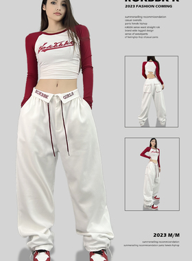 ROKBBK－K/布韩街舞hiphop运动裤爵士舞jazz长裤休闲裤白色翻腰潮