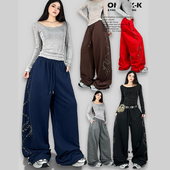布韩美式 嘻哈烫钻阔腿裤 女宽松爵士舞休闲长裤 ROKBBK－K 街舞女裤
