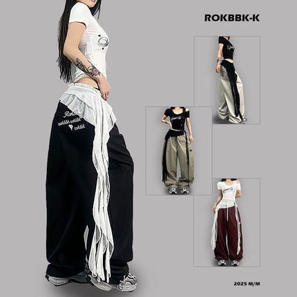 ROKBBK-K/布韩街舞潮牌夏季运动女刺绣宽松休闲裤嘻哈爵士舞长裤