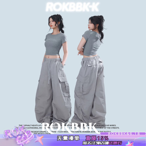 韩美式工装宽松多口袋阔腿裤女