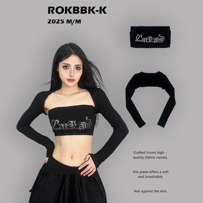 ROKBBK-K布韩街舞潮牌2025烫钻抹胸女亲肤休闲袖套嘻哈爵士舞上衣