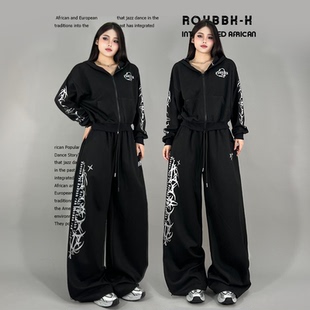 女 套爵士舞休闲裤 ROKBBK K布韩街舞潮牌黑色金属哥特潮酷秋冬个性