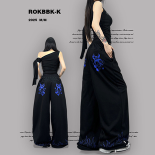 爵士舞 运动黑色街头宽松休闲长裤 ROKBBK K布韩街舞潮牌夏季