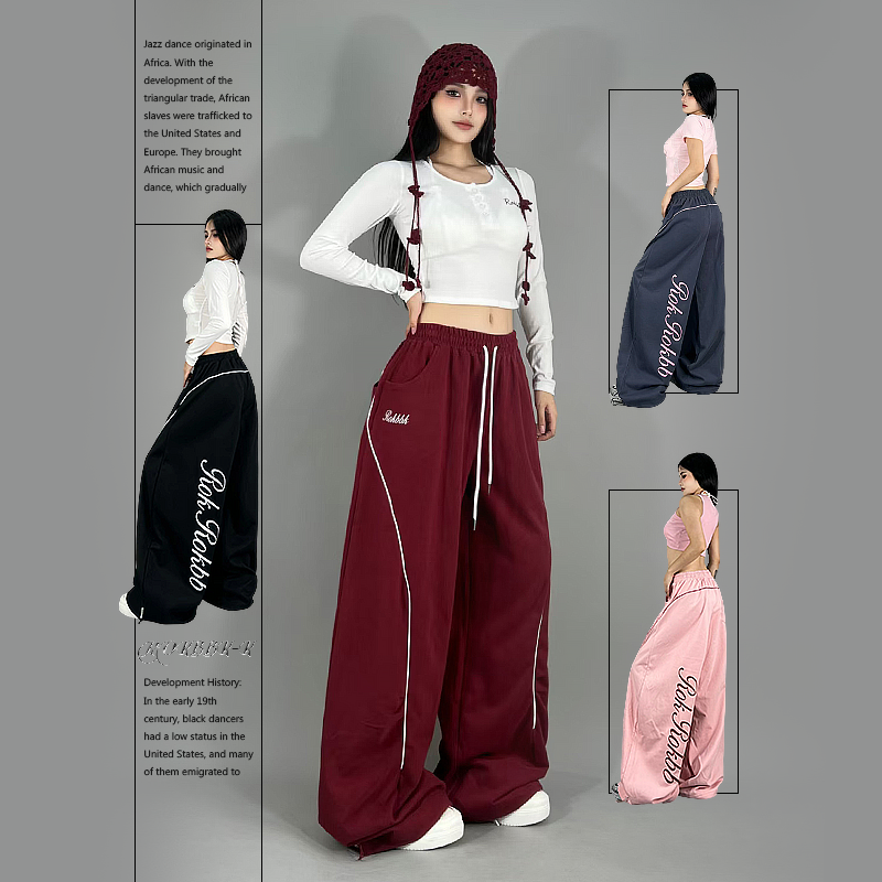 ROKBBK-K布韩街舞潮牌美式线条感字母设计运动休闲裤女爵士舞