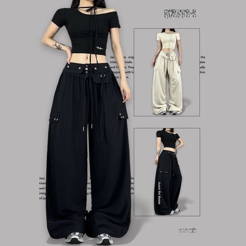 ROKBBK-K街舞潮牌夏季设计感重工女运动速干宽松长裤百搭爵士舞