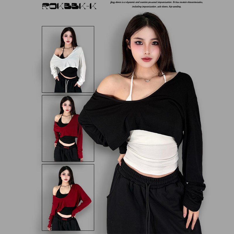 ROKBBK－K/布韩性感露脐长袖T恤女百搭两件套辣妹风宽松叠穿上衣