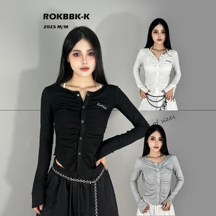 长袖 复古褶皱修身 上衣女爵士舞 K布韩街舞潮牌美式 ROKBBK