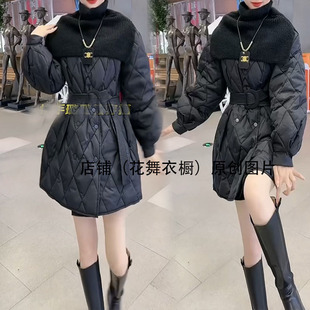 通勤修身型中长款棉衣女黑色单排扣收腰显瘦棉服外套休闲时尚披肩