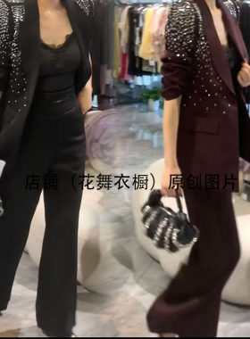 气质名媛显瘦2025秋季新款时尚气质优雅轻奢重工烫钻西服两件套装