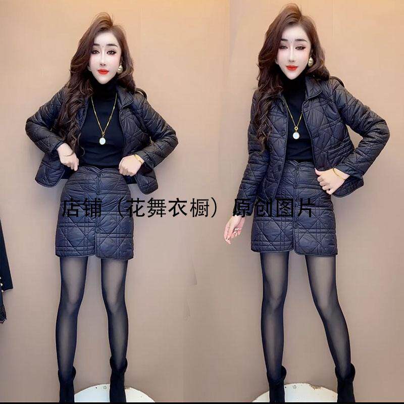 百搭单排扣爆款女精致高级感欧洲站修身显瘦小棉服外套裙子两件套