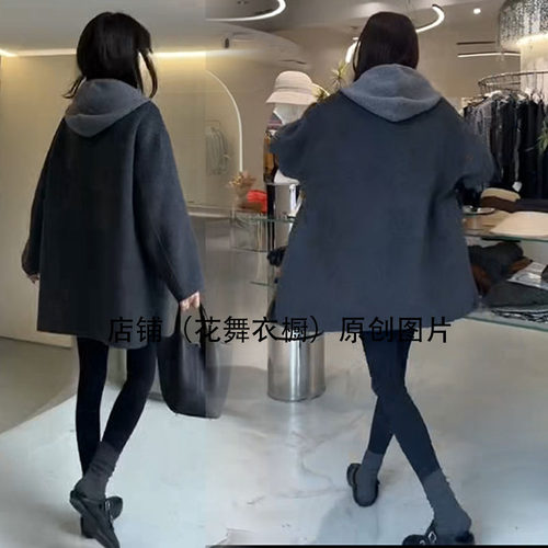 2025新款冬季时尚连帽大衣中长款气质羊外套女高级感宽松显瘦上衣
